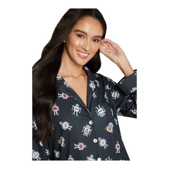 NWT Modcloth Sleep Bright Robot Black Pajama Nightshirt Sleepwear - Picture 3 of 4